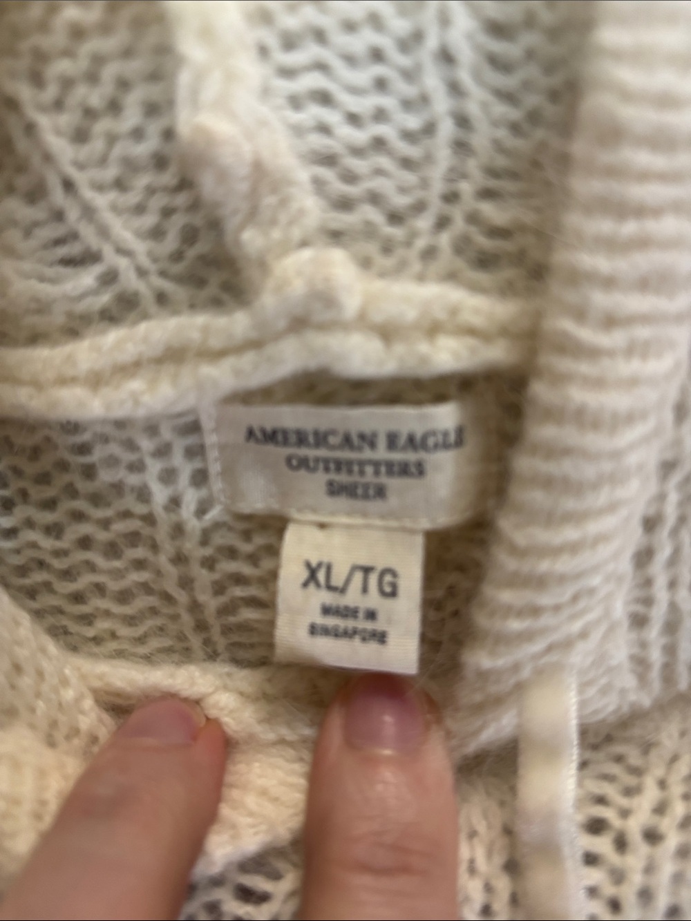 Vtg Y2K American Eagle Angora Wool Blend Cable Knit Hooded Sweater Sheer XL - Picture 2 of 9